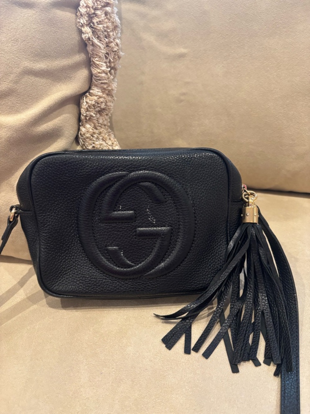 Gucci Black Leather Crossbody Camera Bag with Tassel